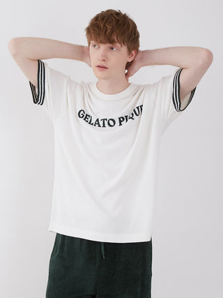 Man wearing Smoothie Lite Tennis Logo Lounge Top by Gelato Pique, featuring retro design and premium material.