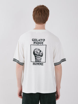 Back view of men's Smoothie Lite Tennis Logo Lounge Top with Gelato Pique logo and ice cream design.