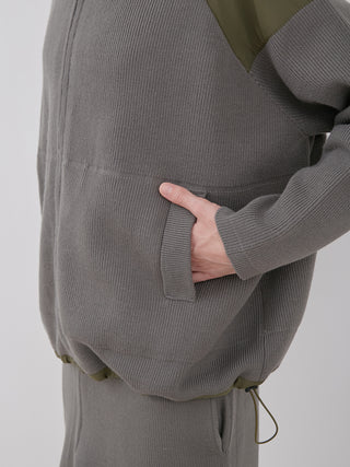 OCEANS Plating Moco ECWCS Blouson Jacket with ribbed knit design in gray by Gelato Pique, showcasing comfort and style.