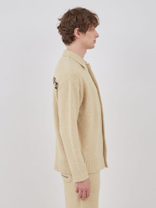 Boucle Men's Button Up Cardigan in beige, Comfy and Luxury Men's Loungewear Cardigan at Gelato Pique USA.