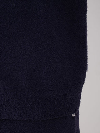 Navy KOUSUKE SHIMIZU Men's Air Moco Pullover Sweater close-up showing plush textured fabric.