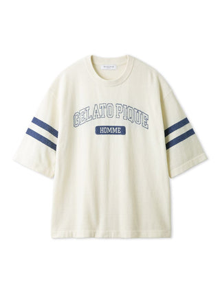 Men's Air Moco College Drop Shoulder Lounge T-Shirt with Gelato Pique design and blue stripes, perfect for casual wear.