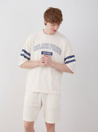 Model wearing Men's Air Moco College Drop Shoulder Lounge T-Shirt in soft, breathable fabric for a cool, casual style