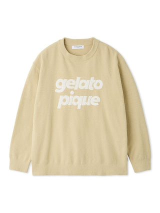 Gelato Pique MENS Air Moco Logo Sweatshirt in beige with jacquard logo design, cozy and stylish lounge wear.