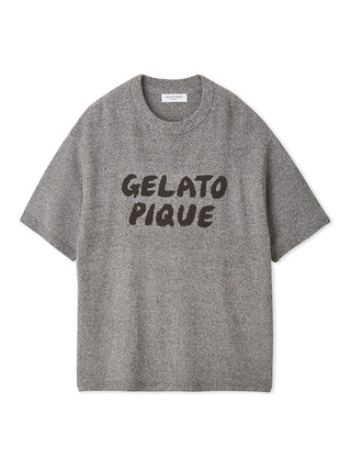 MEN'S Melange Knit Shirt by Gelato Pique, heathered gray look, dark logo across the chest, soft cozy knit fabric.