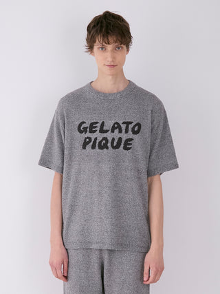 Men's melange knit shirt from Gelato Pique with logo, featuring a heathered texture and cozy fit.