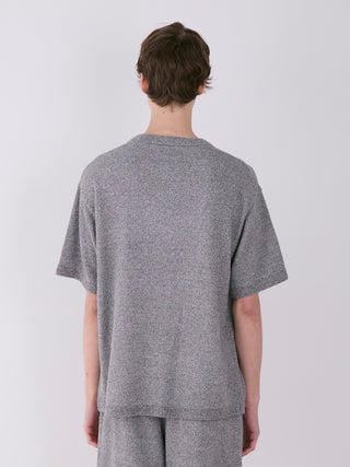 Back view of Men's Melange Knit Shirt by Gelato Pique, showcasing the heathered texture in gray tones, highlighting stylish comfort.
