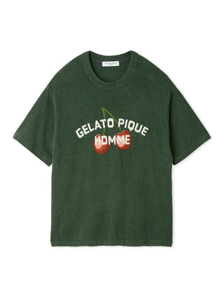 MEN'S Smoothie Cherry Fleece Shirt by Gelato Pique, green with cherry motif, soft short-sleeve design for loungewear and casual wear.