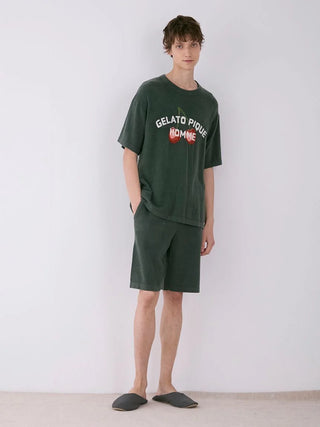 Men's Gelato Pique lounge set with shirt and shorts, featuring a relaxed fit and cherry embroidery, perfect for casual loungewear.
