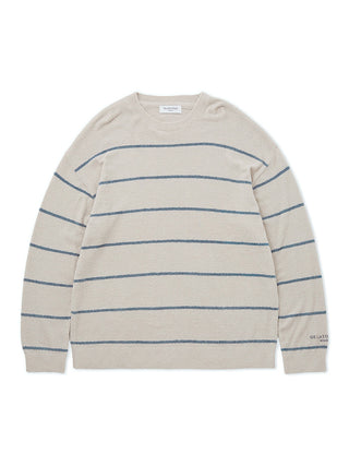 Men's Hot Smoothie Pullover Sweater by Gelato Pique in beige with blue stripes, cozy and breathable fabric perfect for cool weather.