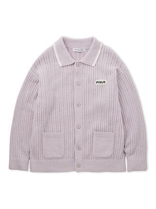 Men's Baby Moco Button Up Cardigan by Gelato Pique in light purple with ribbed texture and front pockets.