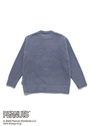 Back view of PEANUTS Olaf Jacquard Men's Pullover Sweater by Gelato Pique, in soft blue Babymoco fabric.