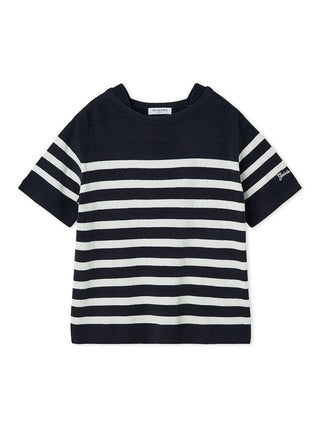 Airy Moco Marine Border Pullover Tops by Gelato Pique USA, premium loungewear, striped knit with a marine style for comfort and elegance.