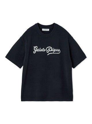 Gelato Pique USA logo jacquard pullover, airy feel black top, premium loungewear and sleepwear, laid-back luxury fashion.