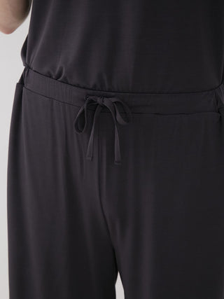 Men's COOL rayon lounge shorts in black showcasing adjustable waistband and smooth, lightweight fabric.