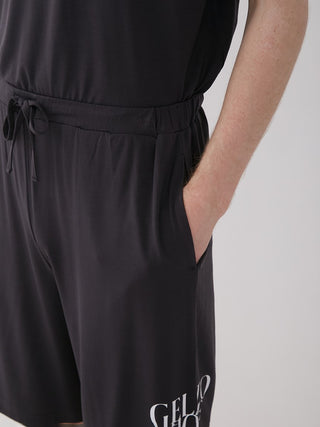 Men's COOL Rayon Lounge Shorts in black, showcasing waistband and pocket detail, highlighting comfort and stylish design.
