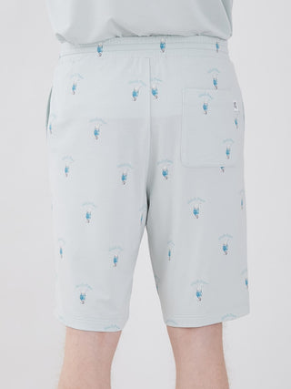 Men's Cream Soda Lounge Shorts in light blue with playful pattern, back view showing comfortable fit and pocket detail.