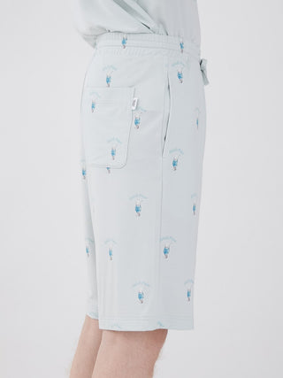 Side view of Men's Cream Soda Lounge Shorts in light blue with cream soda pattern, featuring a comfortable fit and unique jade-infused fabric.