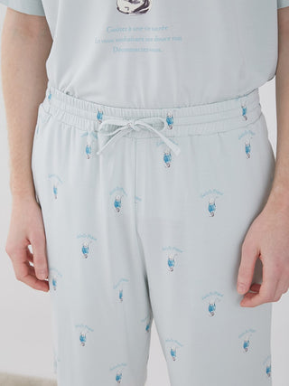 Close-up of Men's Cream Soda Lounge Shorts in light blue with cream soda pattern, showcasing drawstring waist and comfort fit by Gelato Pique.