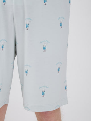 Men's Cream Soda Lounge Shorts by Gelato Pique with refreshing soda pattern in light blue, crafted from jade-infused rayon for comfort.
