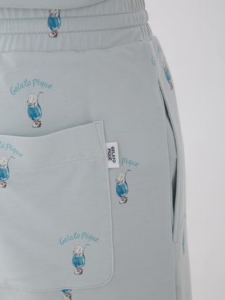 Men's Cream Soda Lounge Shorts with playful pattern, jade-infused fabric, and Gelato Pique label in light blue color.