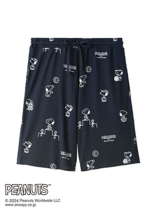Navy PEANUTS men's pajama shorts with Snoopy print, featuring playful scenes on a comfortable fabric.