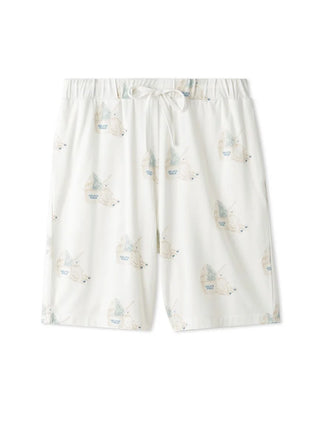 Men's polar bear motif lounge shorts with ice cream print, soft fabric.