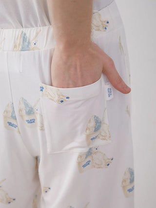 Close-up of COOL MEN'S Polar Bear Motif Lounge Shorts with pocket detail and whimsical ice cream pattern on soft fabric.