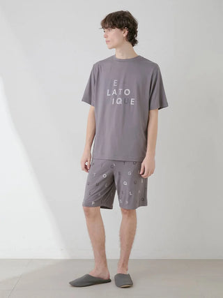Model wearing Gelato Pique USA Rayon Logo Motif Men's Lounge Shorts, premium loungewear and sleepwear with a cooling, soft fabric.
