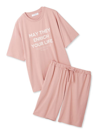 Sarafree Logo Men's Loungewear Set in pink with 'May They Enrich Your Life' print, offering comfort and style with UV protection.