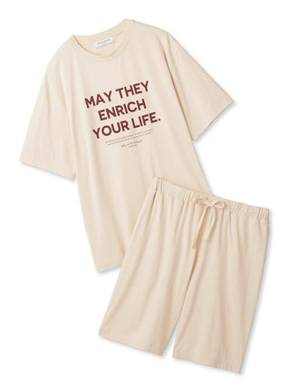 Sarafree Logo Men's Loungewear Set in beige with UV protection and quick-drying features, featuring inspirational text on the shirt.