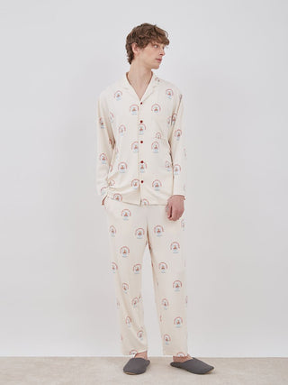 Model wearing Snow Globe Bear Pattern long sleeve sleep shirt from Slumberous Serenity collection, featuring cozy design.