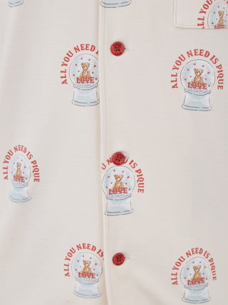 Snow globe bear pattern on long sleeve sleep shirt featuring "All You Need is Love" text detail.