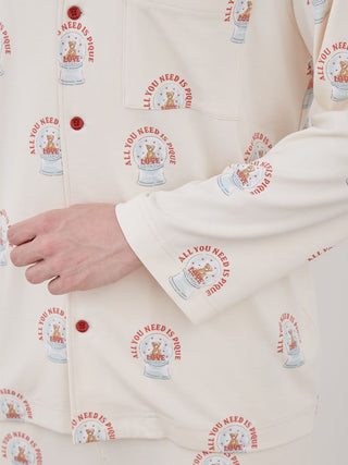 Close-up of Snow Globe Bear Pattern Sleep Shirt with whimsical snow globes and teddy bear design, featuring long sleeves.