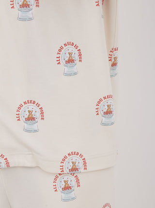 Long sleeve sleep shirt with snow globe bear design print, featuring whimsical teddy bears inside snow globes for cozy nightwear.