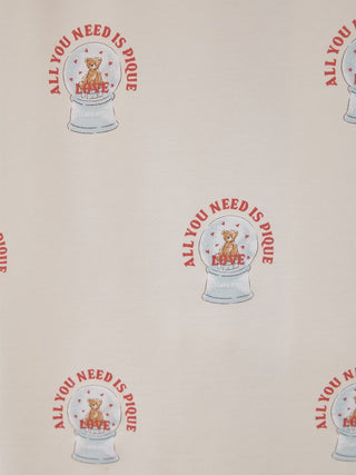 "All You Need is Love" bear pattern snow globes on sleep shirt fabric