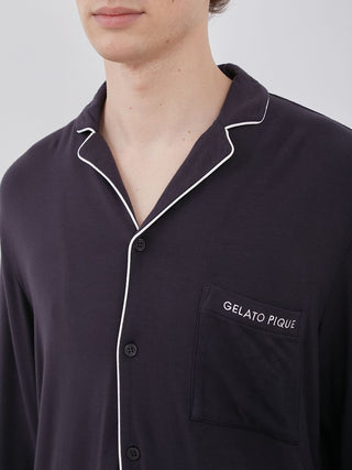 MENS Rayon Inlay Piping Long Sleeve Sleep Shirt
