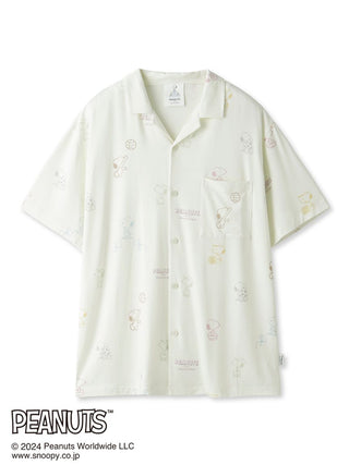 PEANUTS MEN's Printed Pajama Shirt with Snoopy and friends design on a light fabric background.