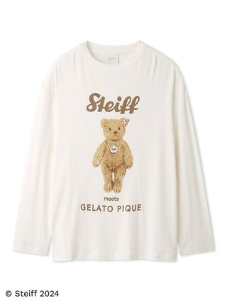 Steiff Men's James long sleeve top in ivory with teddy bear design, Gelato Pique collaboration, casual and comfortable.