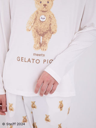 Steiff Men's James Long Sleeve Top with teddy bear motif in soft ivory, featuring relaxed fit and premium breathable fabric.