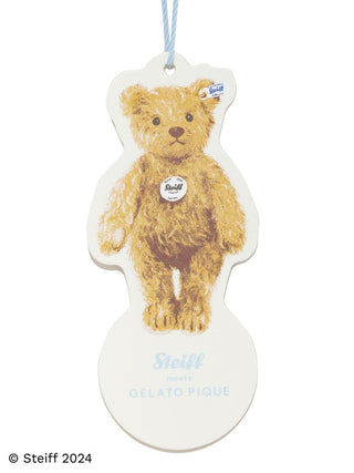 Image of a Steiff teddy bear motif tag with Gelato Pique branding on a white background.