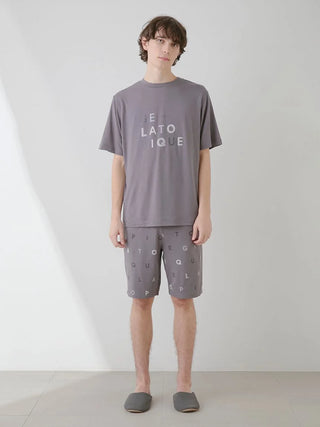 Gelato Pique USA premium loungewear - gray rayon logo motif men's T-shirt with soft cut-and-sewn design for cool comfort.