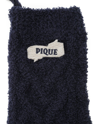 Motif Embroidered Fuzzy Socks in navy, Women's Lounge Room Slippers, Bedroom Slippers, Indoor Slippers at Gelato Pique USA.