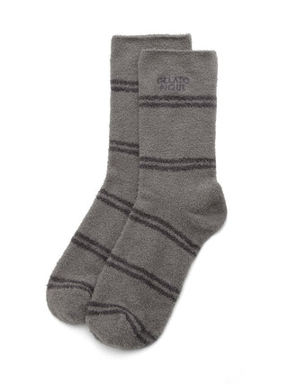 Gray Men's Hot Smoothie Border Lounge Socks with stripe pattern by Gelato Pique for cozy comfort and warmth.