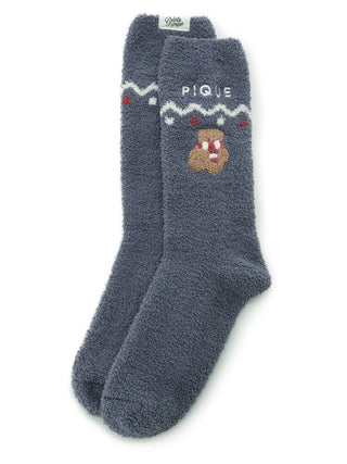 Mens Sagara BEAR Lounge Socks featuring fluffy fabric and bear embroidery by Gelato Pique, perfect for cozy relaxation.