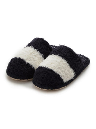 Fluffy black and white Gelato Border House Slippers for men, featuring soft material and cozy comfort design.