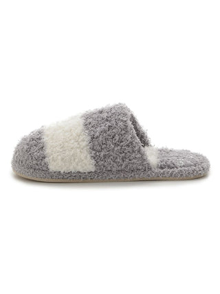 Gray and white Gelato Border House Slippers with fluffy texture, featuring a stylish striped design for cozy home comfort.