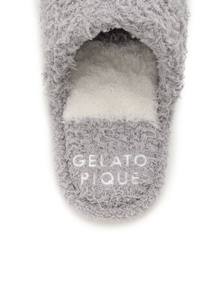 Gray Gelato Border House Slipper with fluffy texture and logo, designed for cozy home comfort and style.