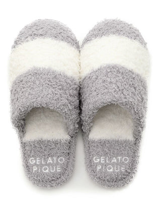 Gray and white striped men's Gelato Border House Slippers with soft, fluffy texture for ultimate home comfort.