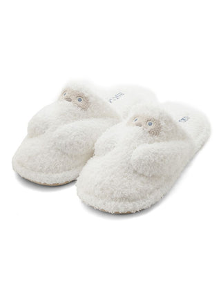 Men's Gelato Monster House Shoes, fluffy white slippers with a playful monster design, perfect for cozy loungewear and warmth.